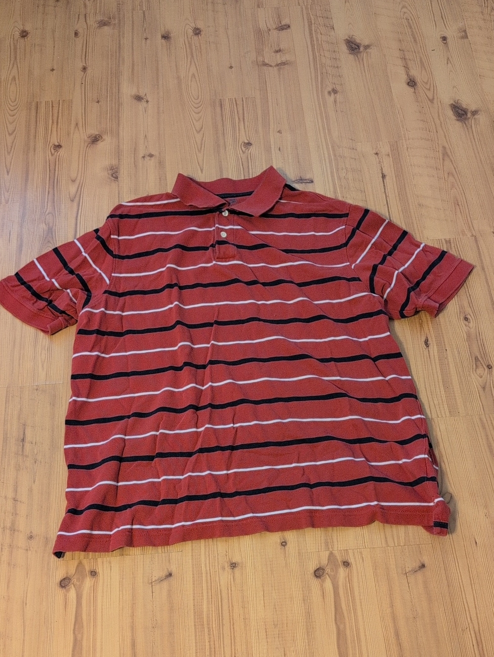 Faded Glory Red Striped Polo with Black & Light Gray Bands